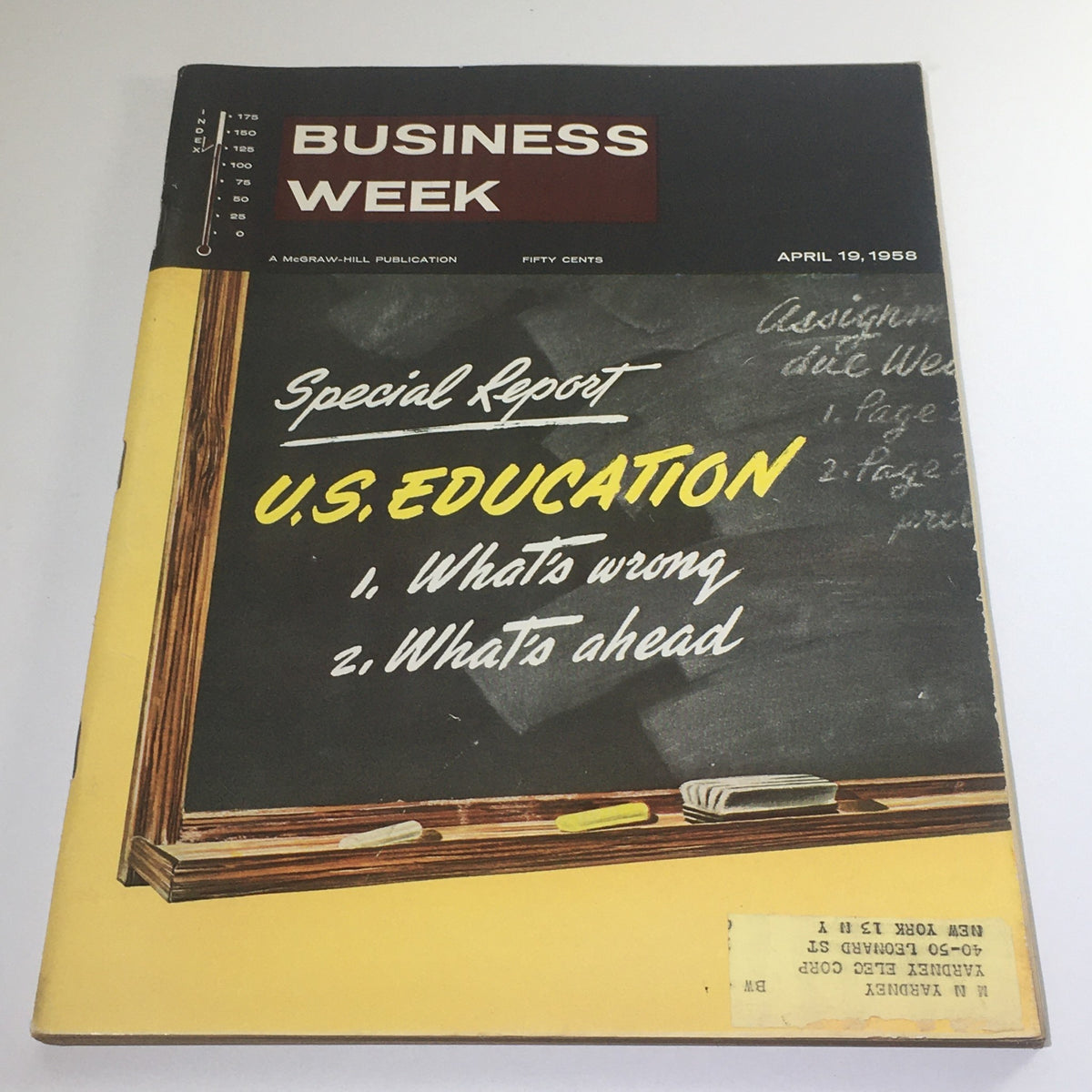 Business Week Magazine April 19 1958 cover featuring a special report on U.S. Education highlighting issues and future prospects.