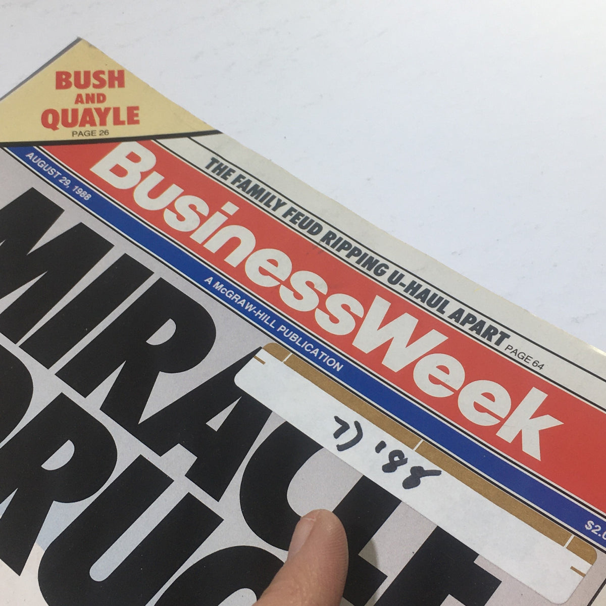 Cover of Business Week Magazine: August 29, 1988 featuring the title 'Miracle Drug: The Aspirin', showcasing bold typography and vintage design elements.