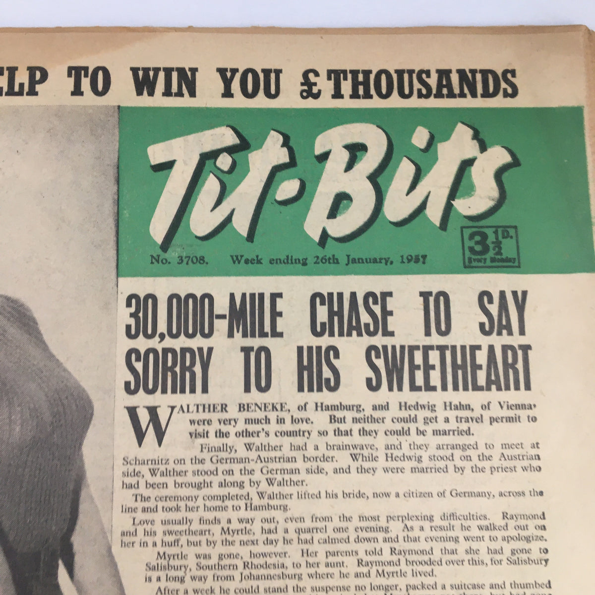 Vintage Tit-Bits Magazine January 26 1957 Lyn Shaw Dancing Round The World No Label
