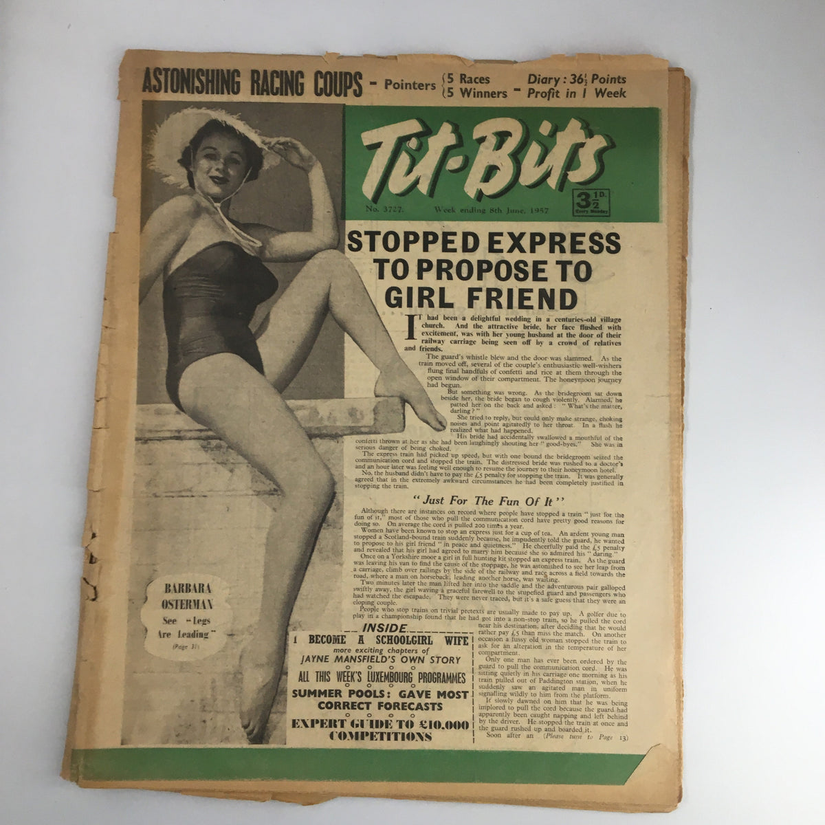 Vintage Tit-Bits Magazine June 8 1957 Barbara Osterman Legs Are Leading No Label