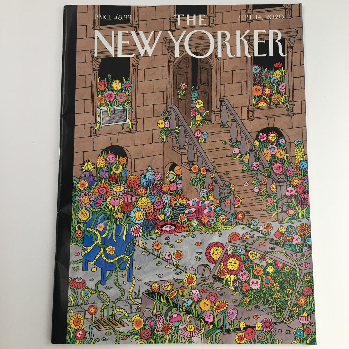 The New Yorker September 14 2020 Full Magazine Theme Cover by Edward Steed featuring an intricate illustration of colorful flowers and whimsical characters, showcasing contemporary cultural themes.