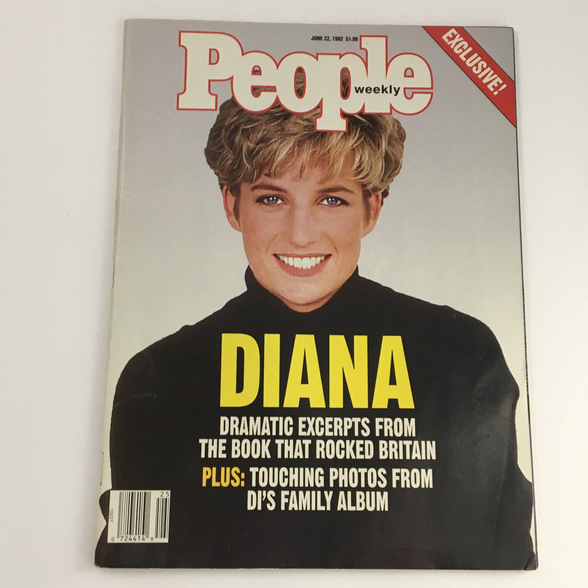 Cover of People Weekly Magazine June 22, 1992 featuring Princess Diana's smiling portrait, with the title 'DIANA' and a tagline about touching photos from her family album.