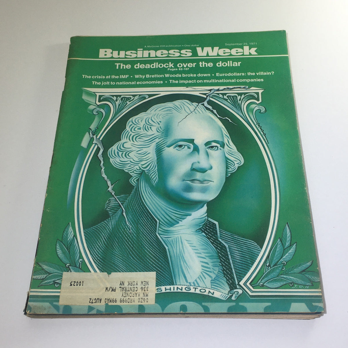 Cover of Business Week Magazine: September 25, 1971 - The Deadlock Over The Dollar featuring a green design and a portrait of George Washington, discussing economic tensions surrounding the U.S. dollar.