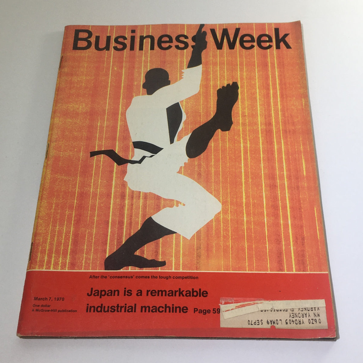 Cover of Business Week Magazine dated March 7, 1970, featuring the title 'Japan Is A Remarkable Industrial Machine' and a striking graphic illustration of a martial artist in action against an orange backdrop.