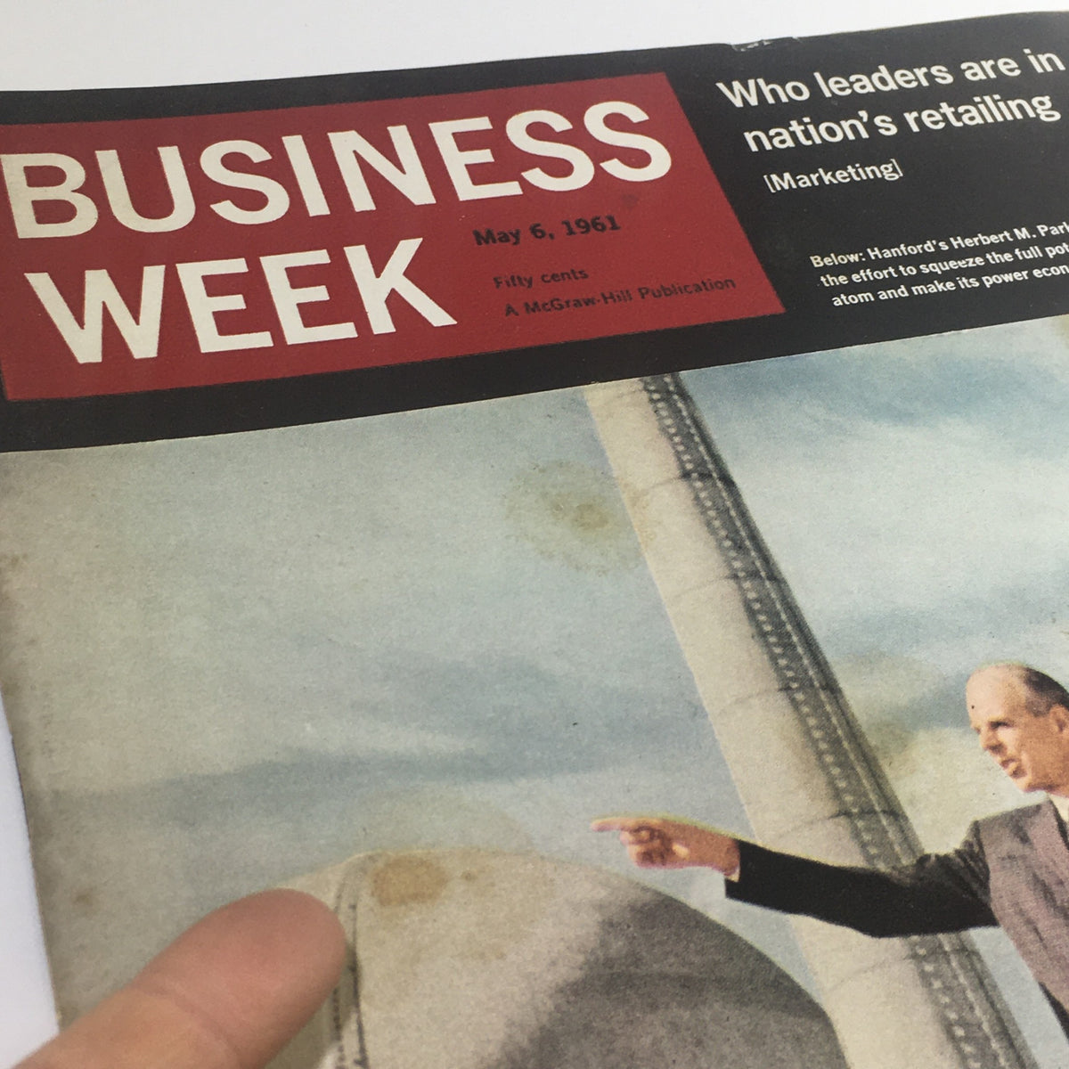 Cover of Business Week Magazine dated May 6, 1961, featuring an article on Hanford's Herbert M. Parker, showcasing the magazine's logo, date, and a visual context related to business and marketing.