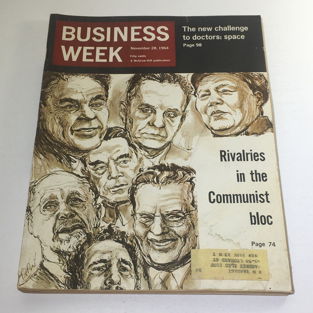 Cover of Business Week Magazine from November 28, 1964, featuring the title 'Rivalries in the Communist Bloc' with illustrations of key political figures of the era.