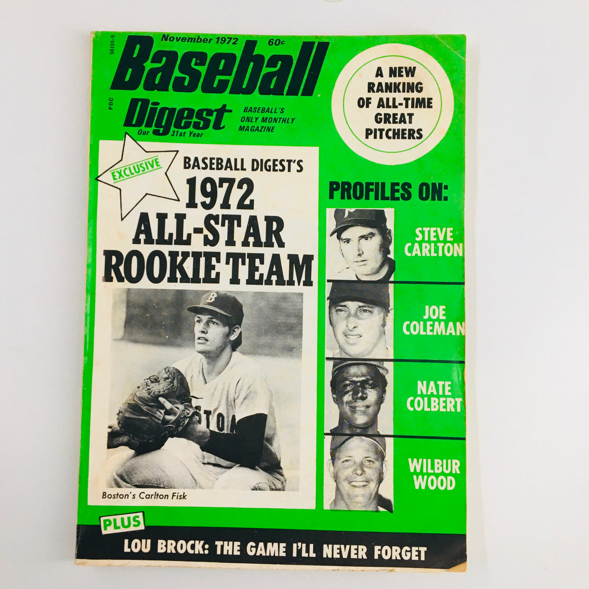 Vintage Baseball Digest Magazine November 1972 Boston's Carlton Fisk No Label