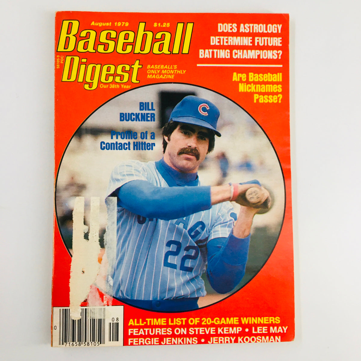 VTG Baseball Digest Magazine August 1979 featuring Bill Buckner on the cover, highlighting his profile as a contact hitter.