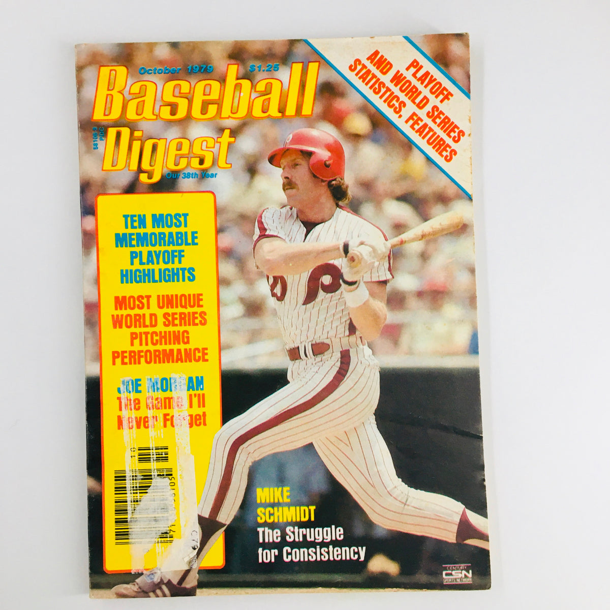 Cover of the VTG Baseball Digest Magazine, October 1979, featuring Mike Schmidt and the article 'The Struggle for Consistency'. Highlights include playoff features and statistics.