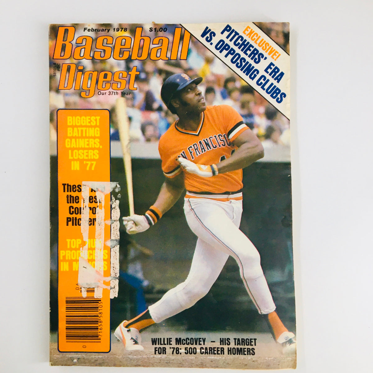 VTG Baseball Digest Magazine February 1978 featuring Willie McCovey celebrating 500 career home runs, with an action shot of McCovey batting in a San Francisco uniform.