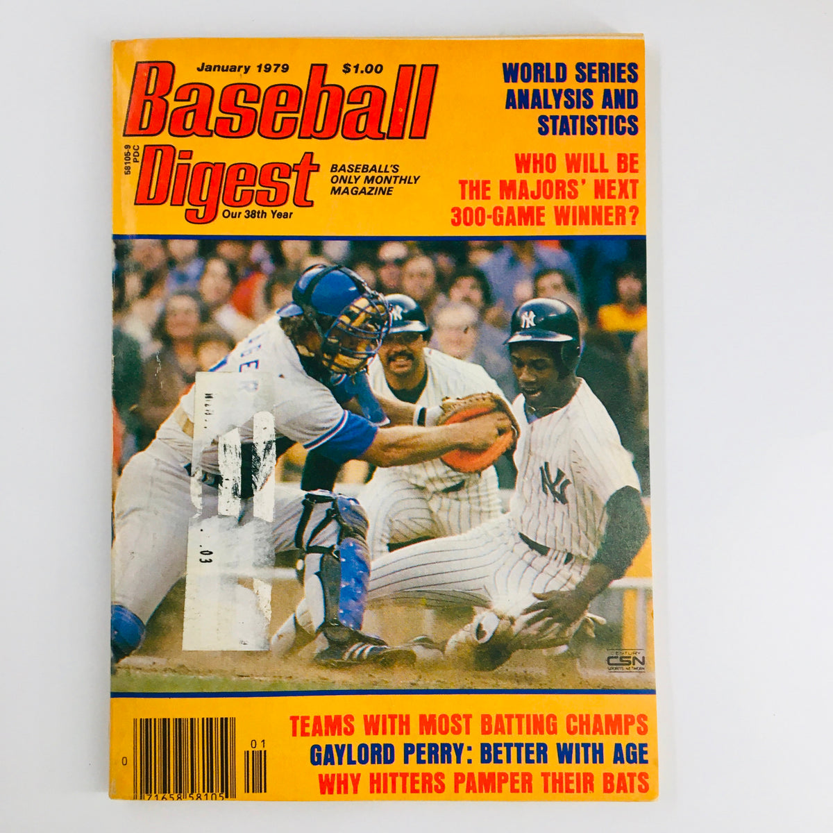 Vintage Baseball Digest Magazine January 1979 featuring a dramatic cover with World Series highlights, including player moments and statistics, ideal for collectors and baseball enthusiasts.