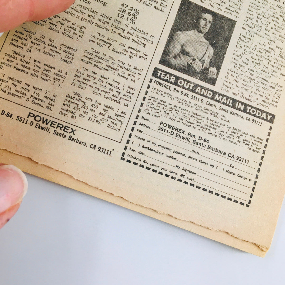 Detail of a September 1974 Baseball Digest magazine featuring an advertisement for Powerex, with visible wear reflecting its vintage condition, showcasing Tommy John of the Dodgers in pennant race.