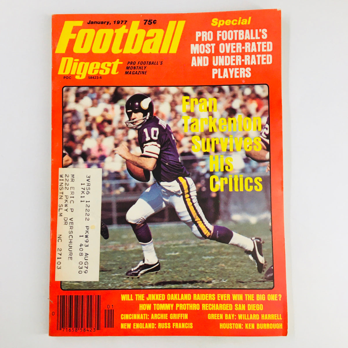 Vintage Football Digest Magazine January 1977 Fran Tarkenton His Critics