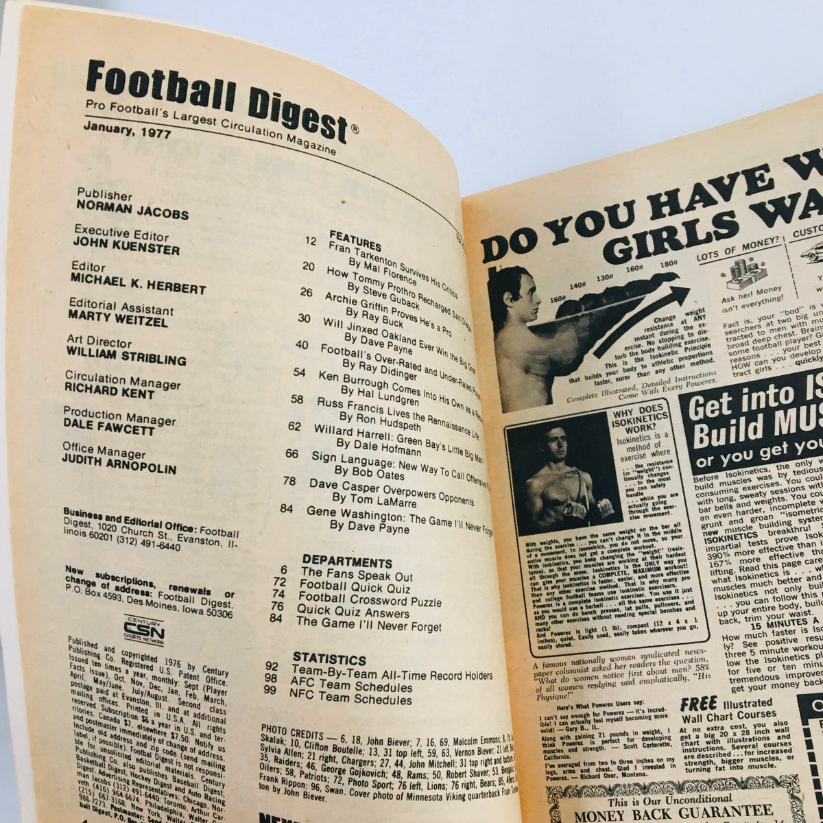 Vintage Football Digest Magazine January 1977 Fran Tarkenton His Critics