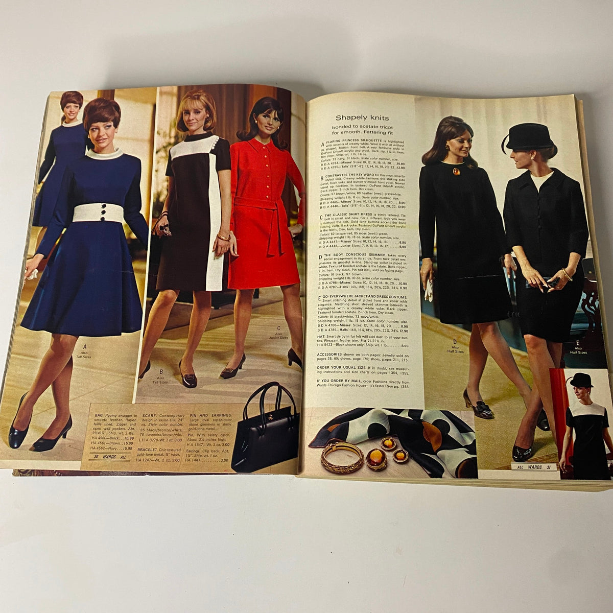 Fashion pages from the 1968 Montgomery Ward Fall and Winter Catalog featuring models in classic 1960s attire, illustrating the vibrant styles of the era.
