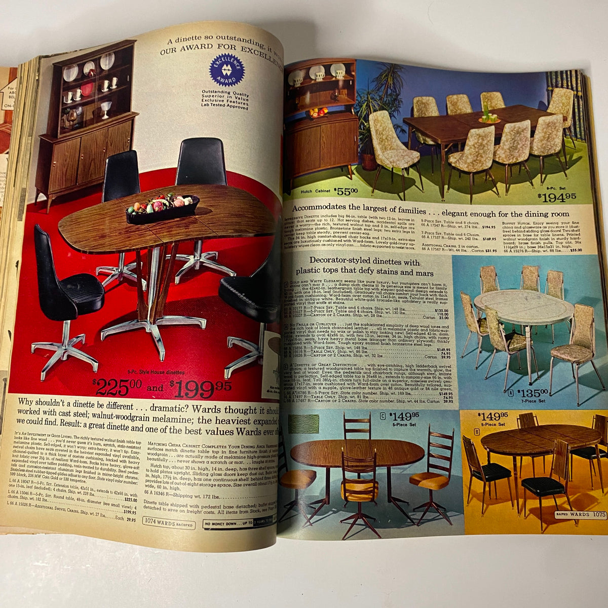 Page featuring dining room furniture sets including tables and chairs from the 1967 Montgomery Ward Spring and Summer Catalog, showcasing prices and designs.