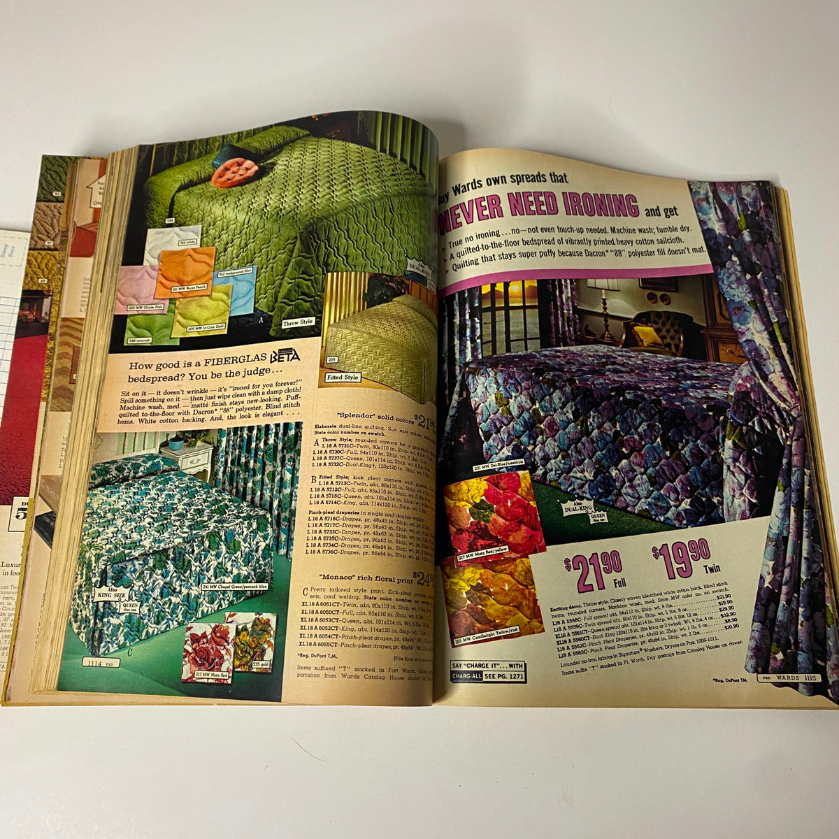 Interior page of the 1967 Montgomery Ward Spring and Summer Catalog featuring colorful bedspreads and related items with highlighted pricing information.