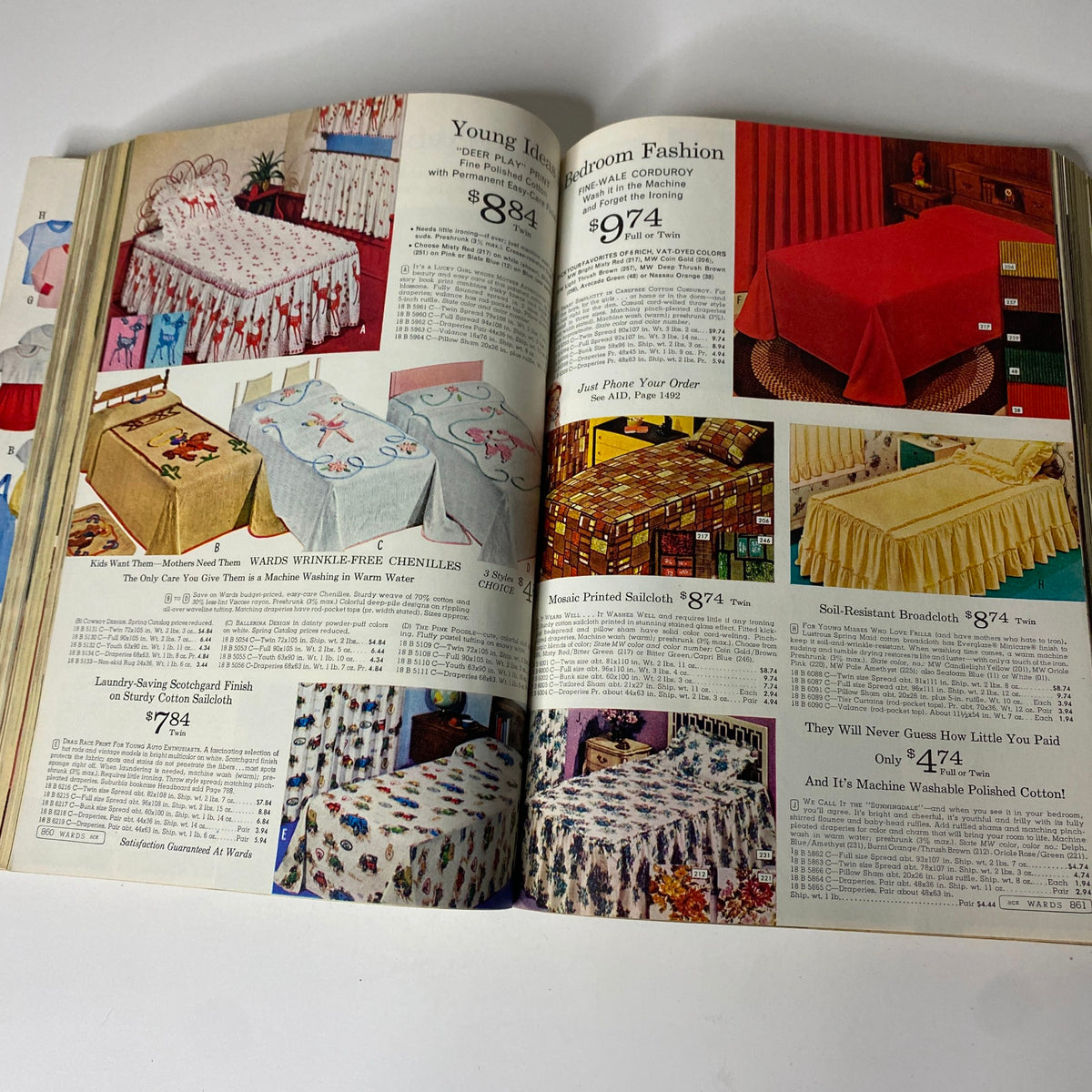 1964 Montgomery Ward Fall and Winter Catalog highlighting bedroom fashion items like bedcovers and decorative linens.