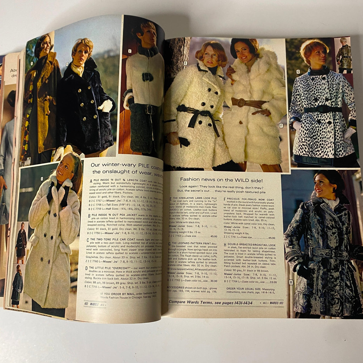 Chic winter clothing options presented in the 1969 Montgomery Ward Fall and Winter Catalog, featuring stylish coats and accessories.