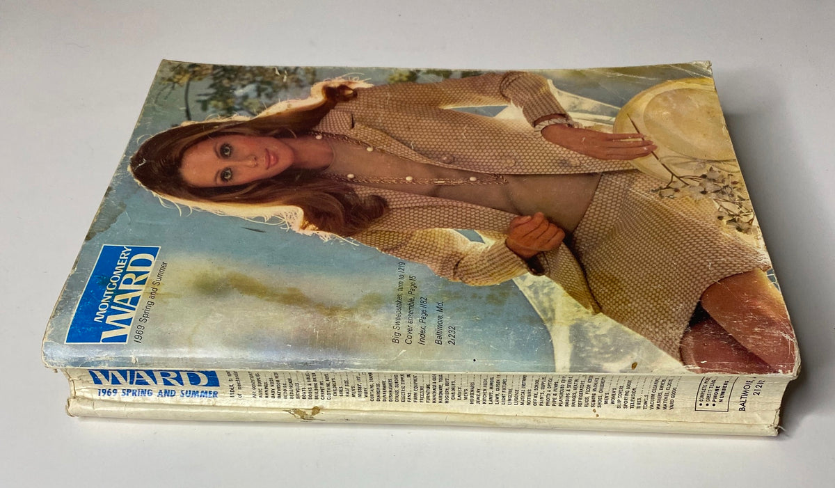 1969 Montgomery Ward Spring and Summer Catalog cover featuring a stylish model in a knit outfit.