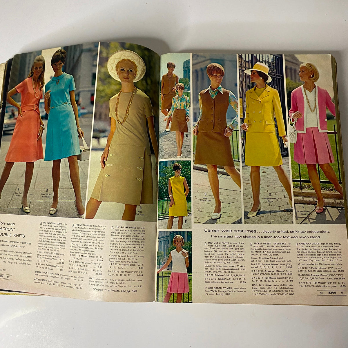 1969 Montgomery Ward Spring and Summer Catalog highlighting career costumes and stylish attire for fashionable women.