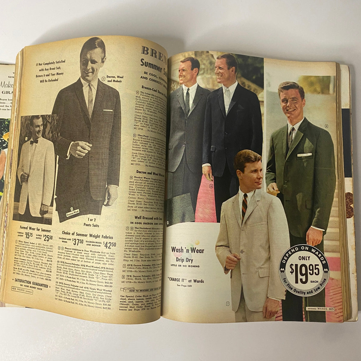 1962 Montgomery Ward Spring and Summer Catalog featuring stylish men's suits, showcasing various designs and pricing details for summer attire.
