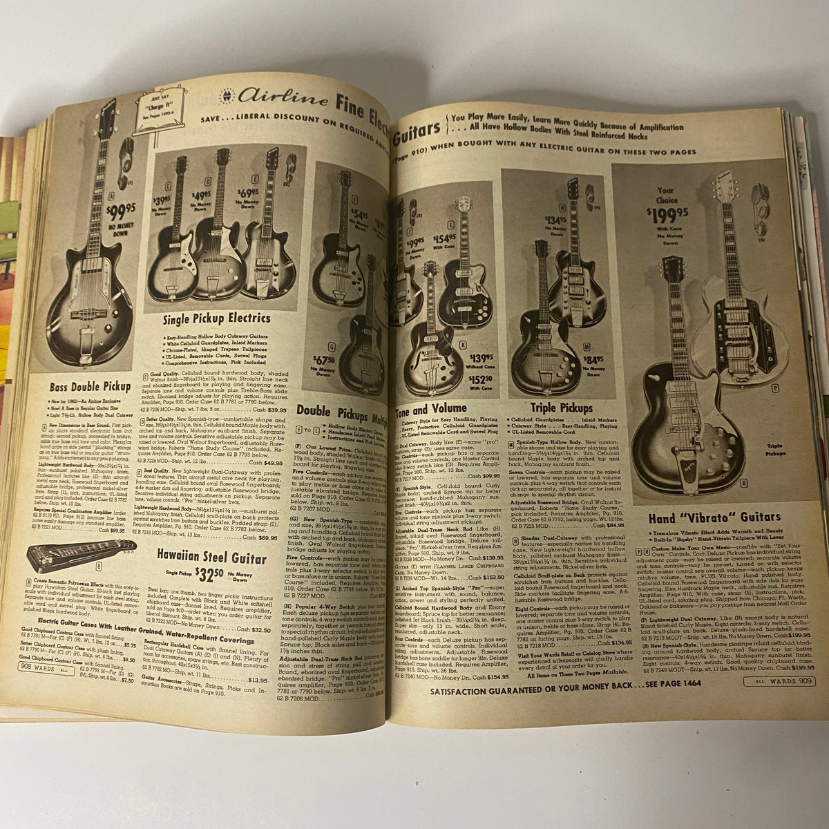1961 Montgomery Ward Fall and Winter Catalog presenting a selection of electric guitars and accessories, with detailed descriptions and pricing for music lovers.