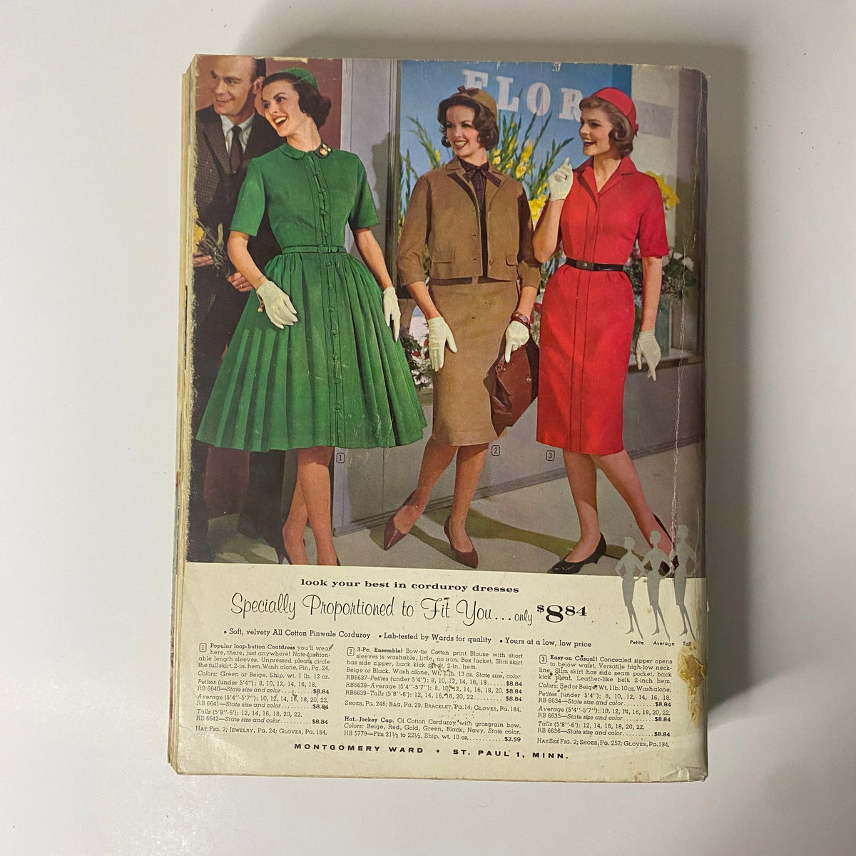 1961 Montgomery Ward Fall and Winter Catalog cover featuring stylish women in corduroy dresses, showcasing fashion trends from the early 1960s.