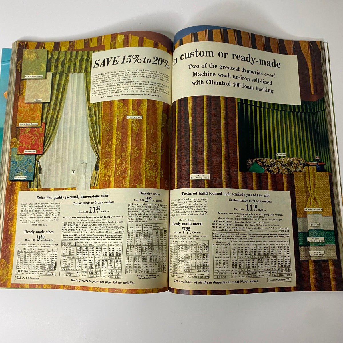 1969 Montgomery Ward Summer Catalog featuring drapery options with promotional offers for custom and ready-made window treatments.