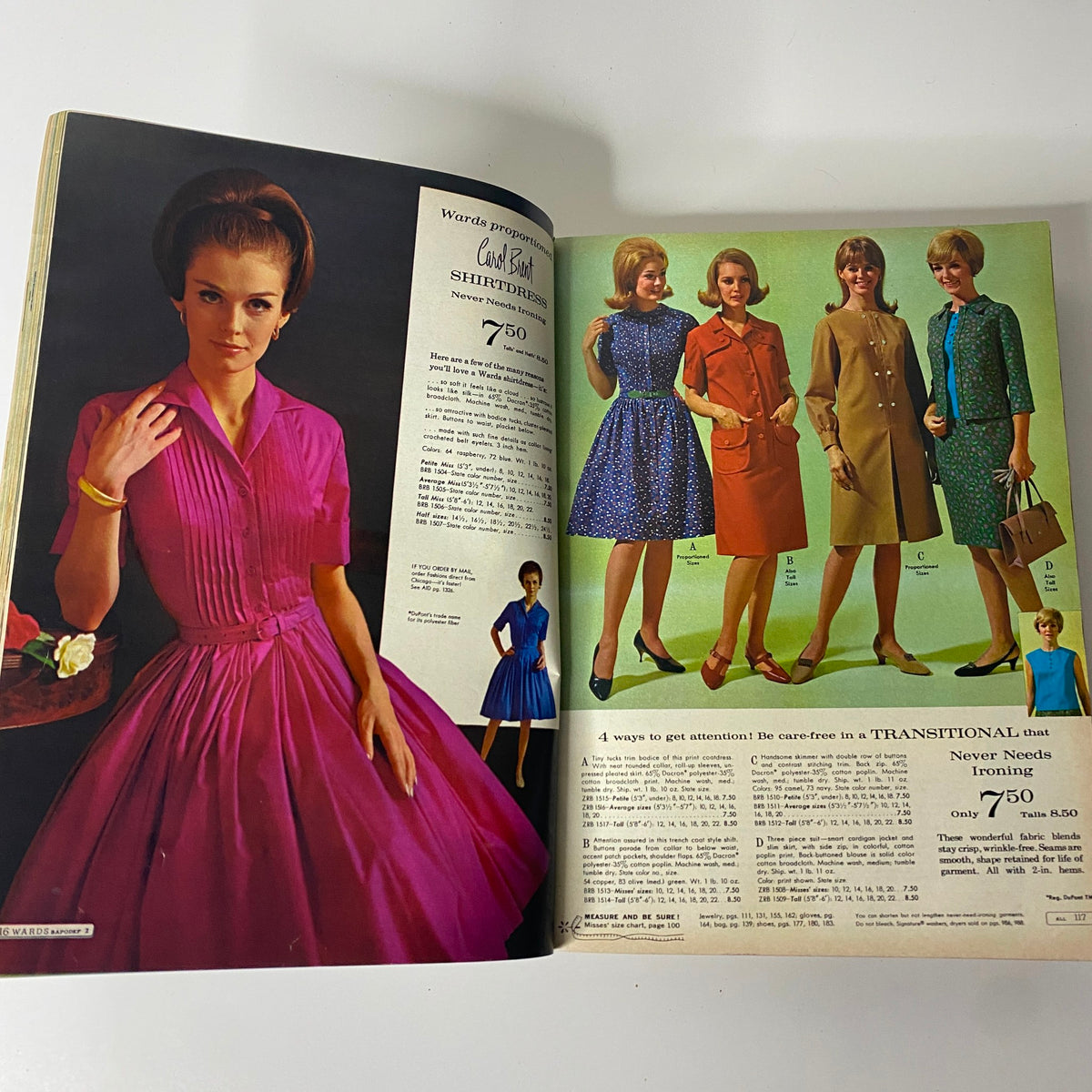 1967 Montgomery Ward Fall and Winter Catalog featuring vibrant girls' shirtdresses and transitional outfits, emphasizing stylish, care-free fashion trends.