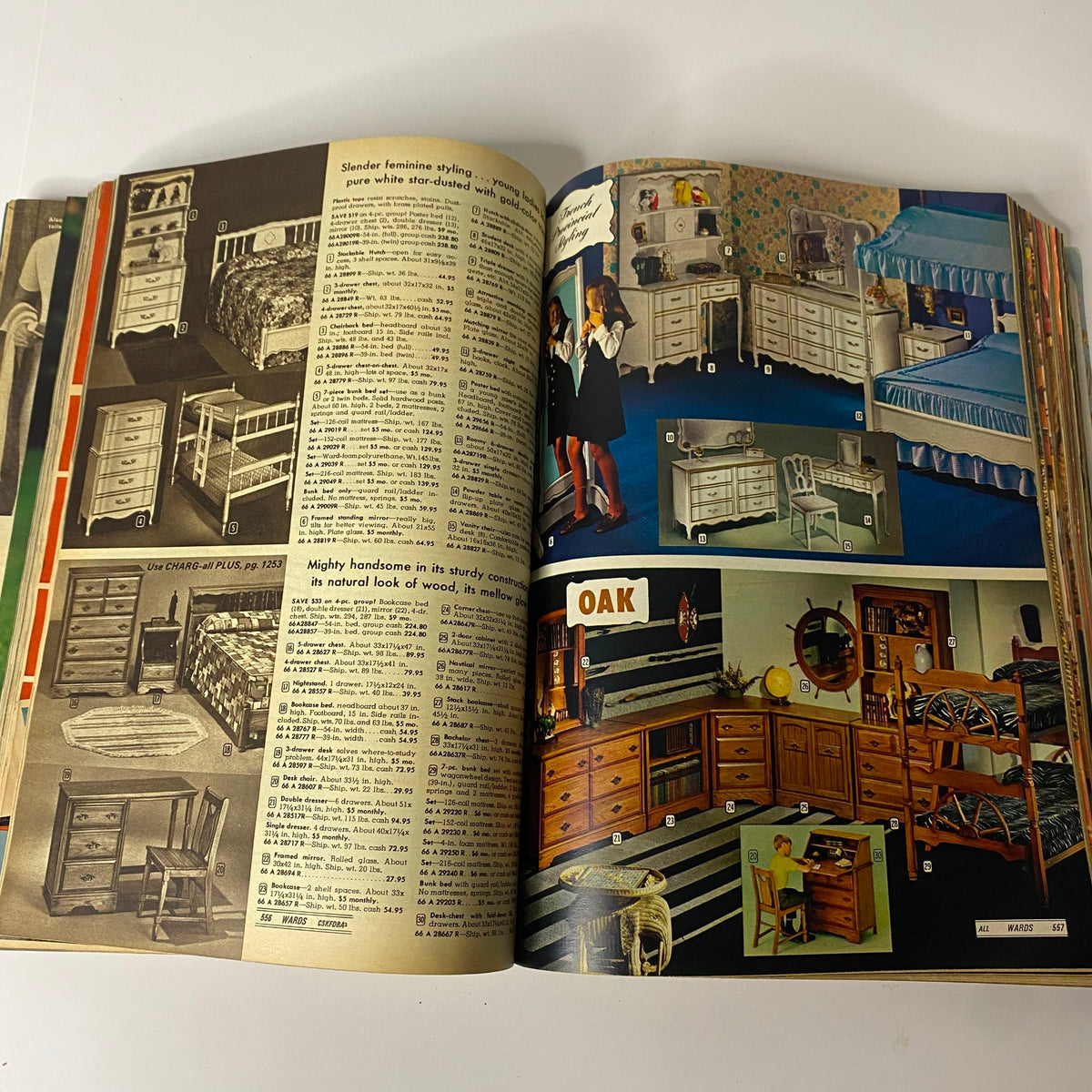 Page displaying bedroom furniture and decor options from the 1970 Montgomery Ward Spring and Summer Catalog, showcasing the design trends of the early 1970s.