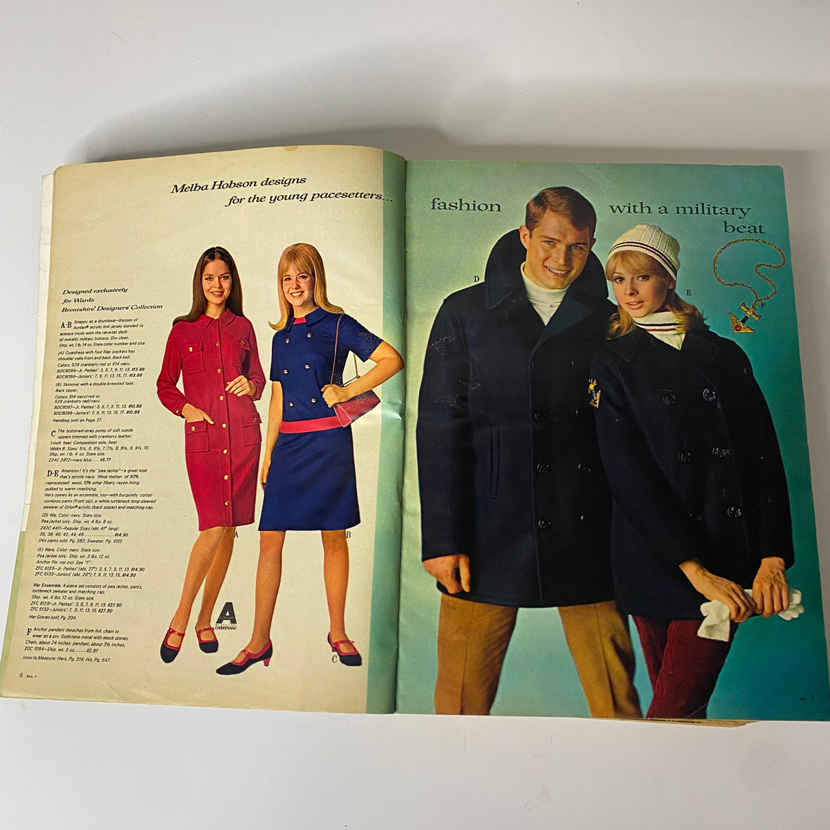 Interior page from the 1966 Montgomery Ward Fall and Winter Catalog featuring Melba Hobson designs with models wearing fashionable outfits.