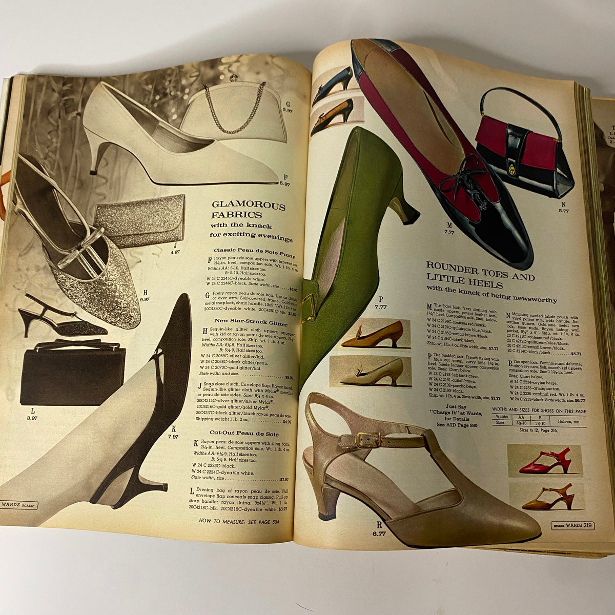 1966 Montgomery Ward Fall and Winter Catalog featuring elegant women's shoes, highlighting different styles and designs for fashionable occasions.