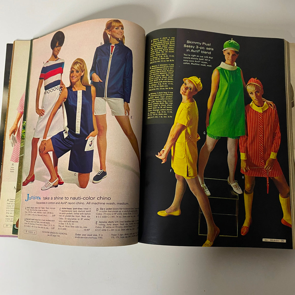 1968 Montgomery Ward Spring and Summer Catalog showcasing stylish junior dresses and outfits on models, representing the latest fashion trends of the late 1960s.