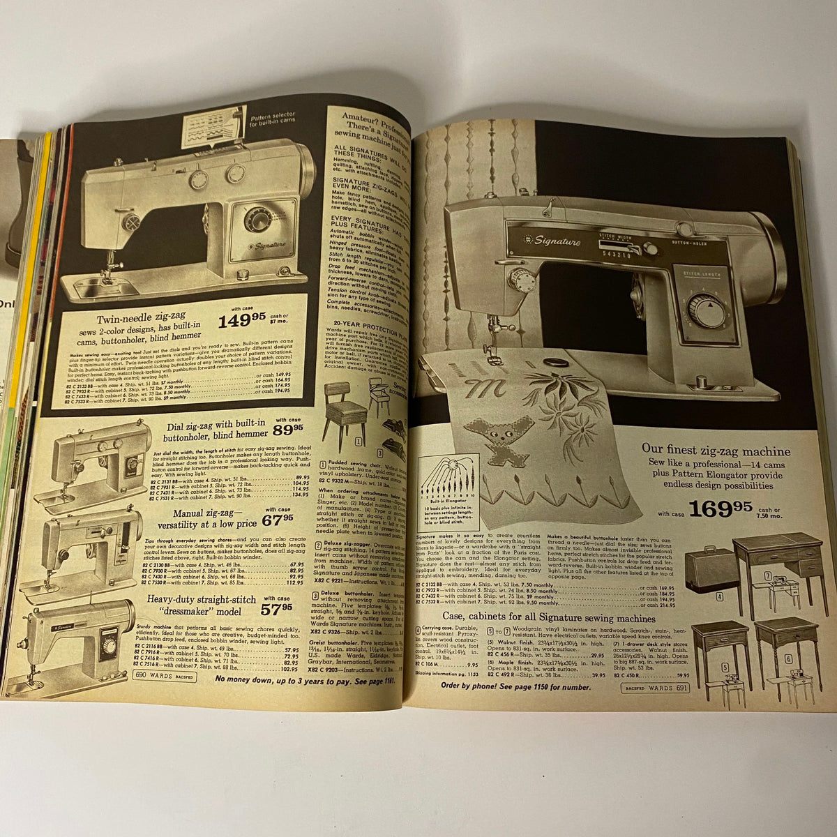 1968 Montgomery Ward Spring and Summer Catalog presenting various sewing machines, highlighting their unique features and designs for sewing enthusiasts.