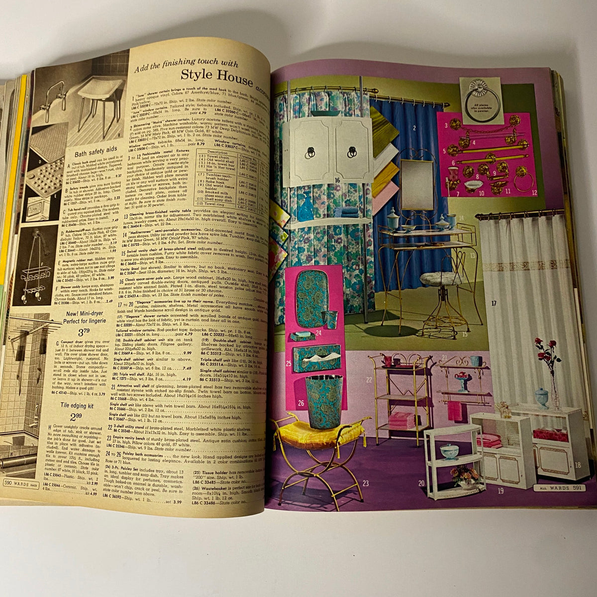 1968 Montgomery Ward Spring and Summer Catalog displaying bathroom safety aids and finishing touches for home decor, featuring vibrant colors and stylish accessories.