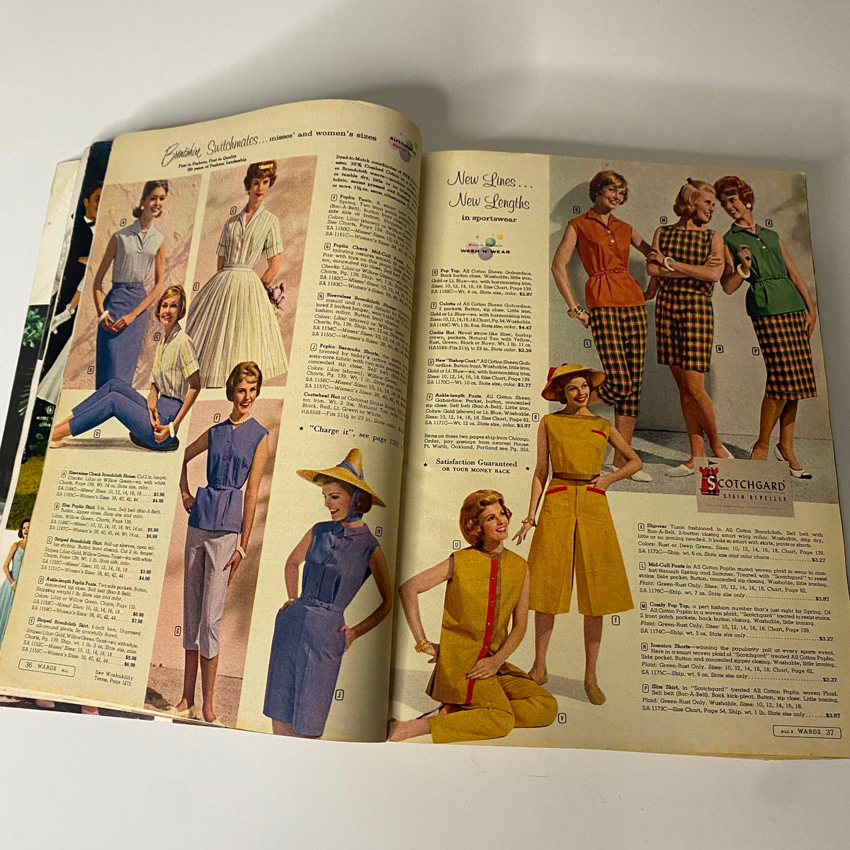 Interior pages of the 1961 Montgomery Ward Spring and Summer Catalog displaying colorful summer outfits and new styles in sportswear.