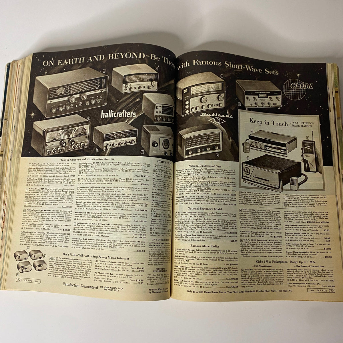 1961 Montgomery Ward Spring and Summer Catalog pages displaying a variety of short-wave radios and communication devices, marking technological advancements of the era.