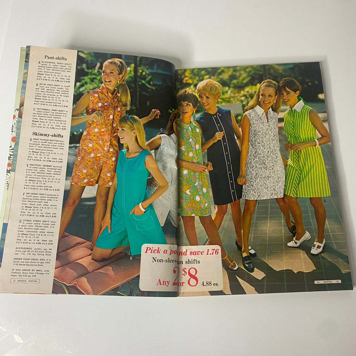 1968 Montgomery Ward Summer Catalog showcasing models in vibrant summer dresses including floral prints and solid colors, capturing the essence of 1960s fashion.