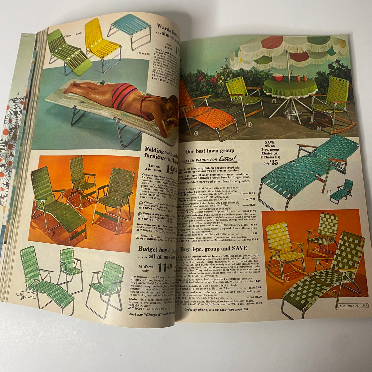 Image from the 1968 Montgomery Ward Summer Catalog displaying colorful lawn furniture and accessories for summer activities, capturing nostalgic styles.