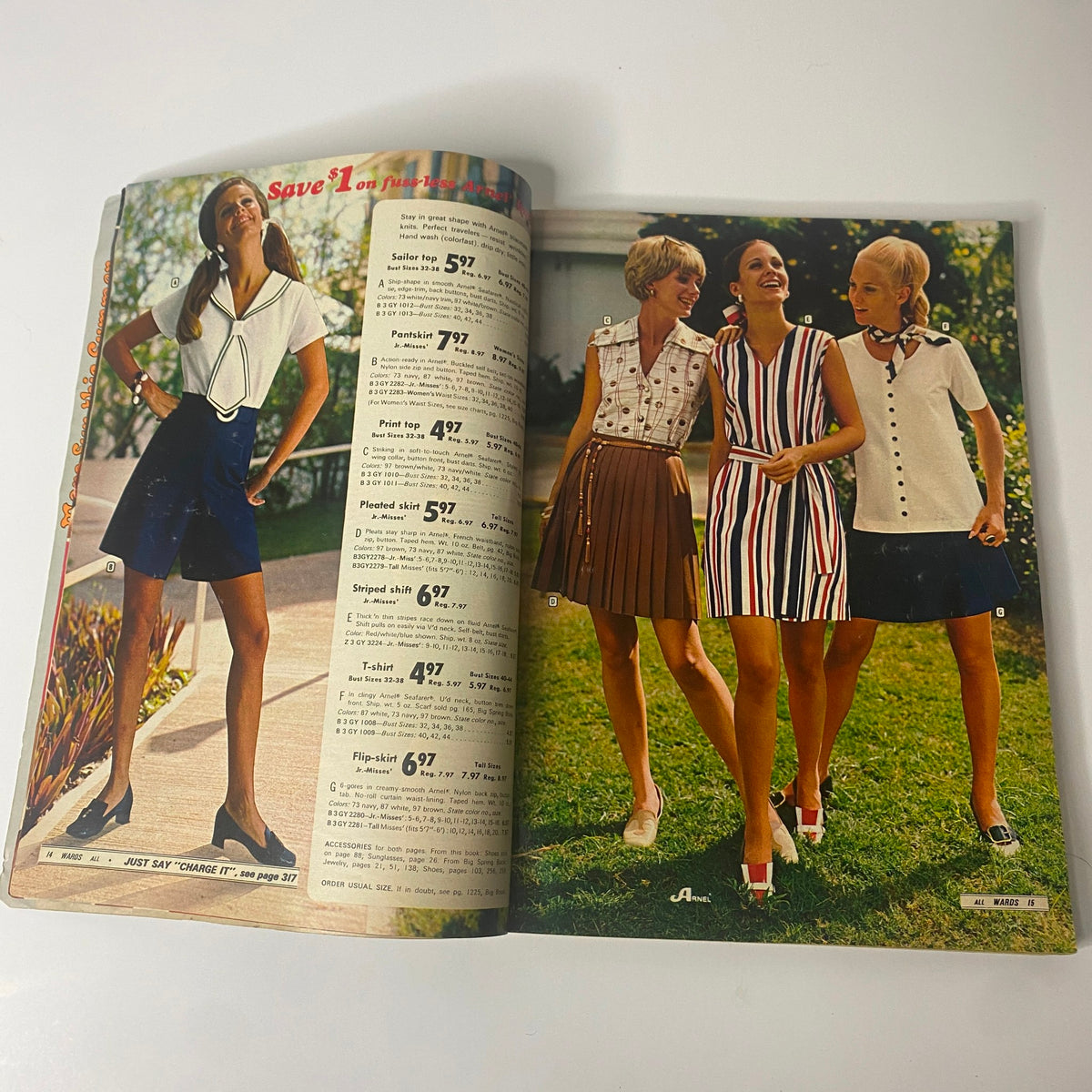 1970 Montgomery Ward Summer Catalog page showcasing three women modeling summer fashion, including skirts and tops, reflecting the vibrant style of the early '70s.