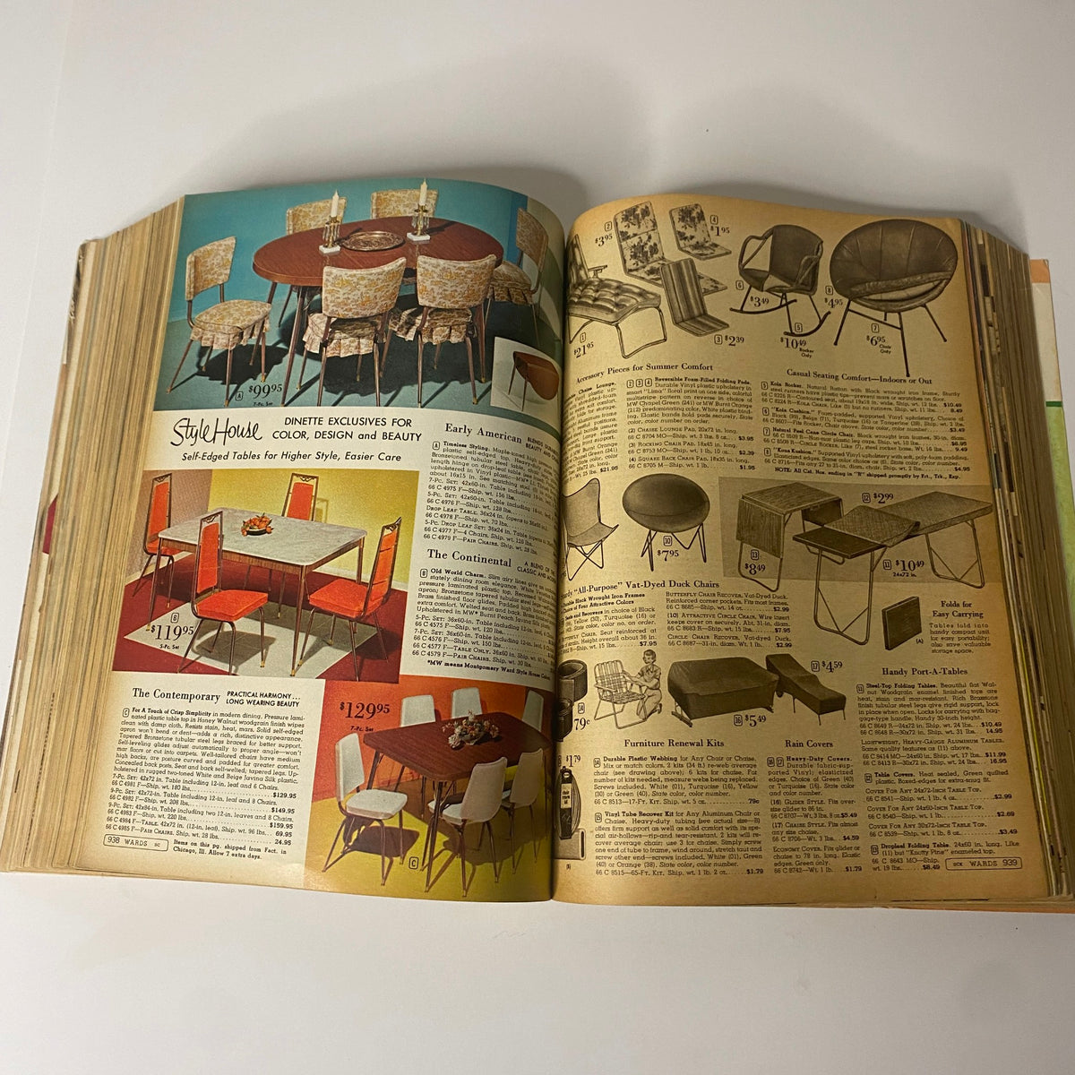 1963 Montgomery Ward Fall and Winter Catalog featuring dining room furniture with colorful chairs and tables.