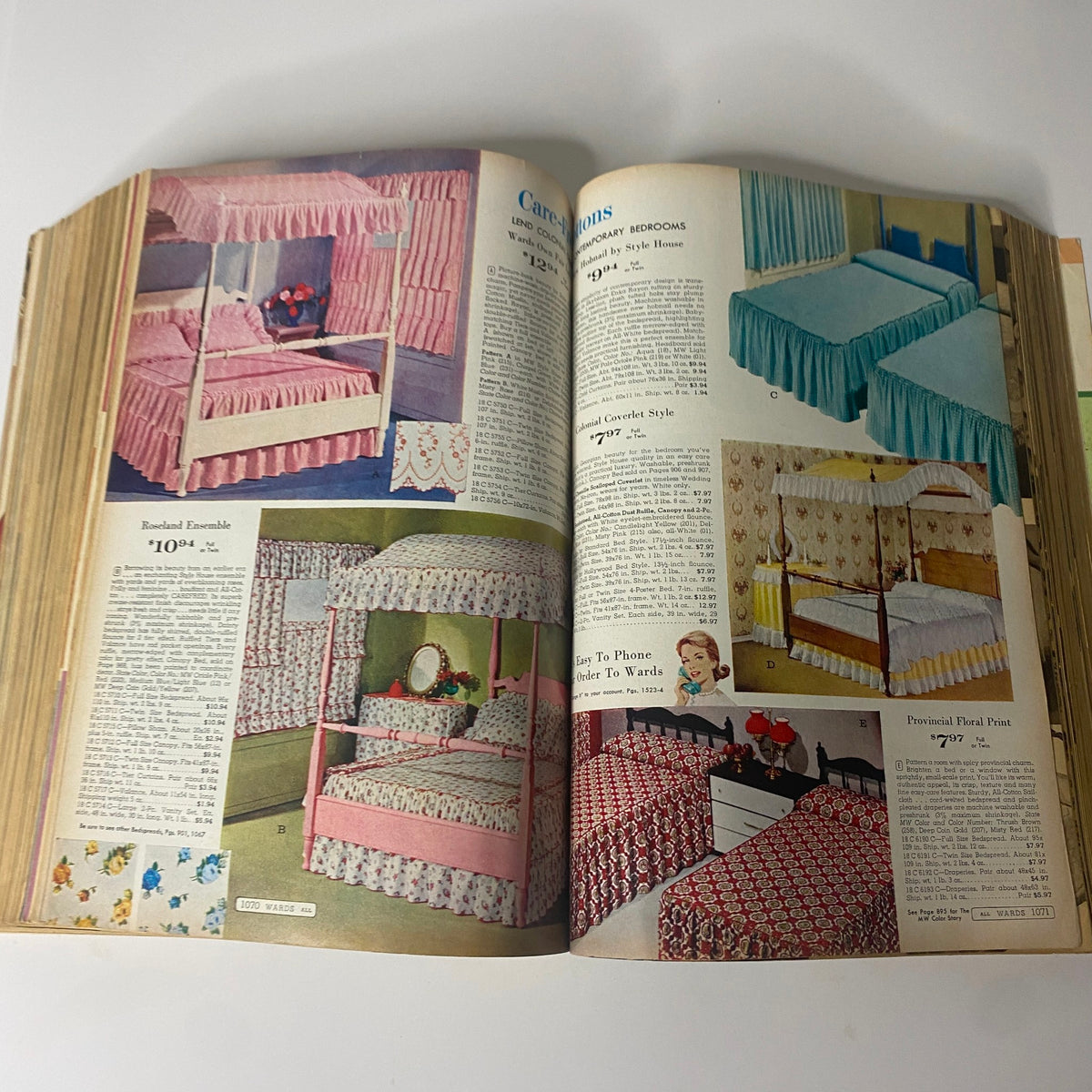 1963 Montgomery Ward Fall and Winter Catalog highlighting bedroom furniture with bed sets and decorative items.