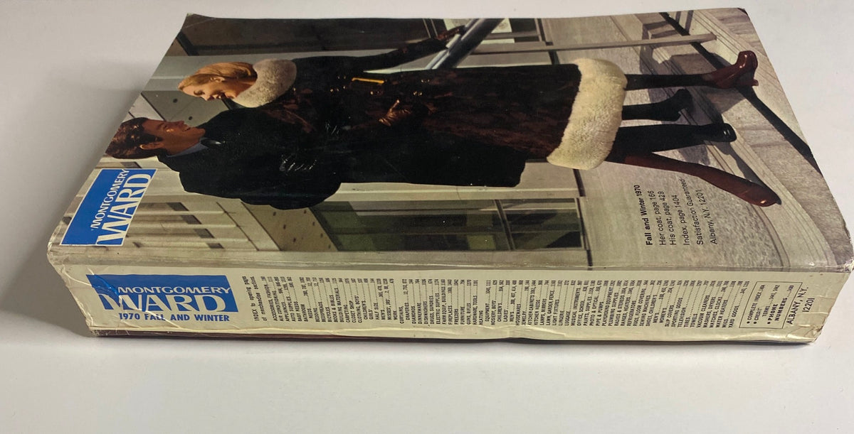 Side view of the 1970 Montgomery Ward Fall and Winter Catalog showcasing the cover design and spine details.