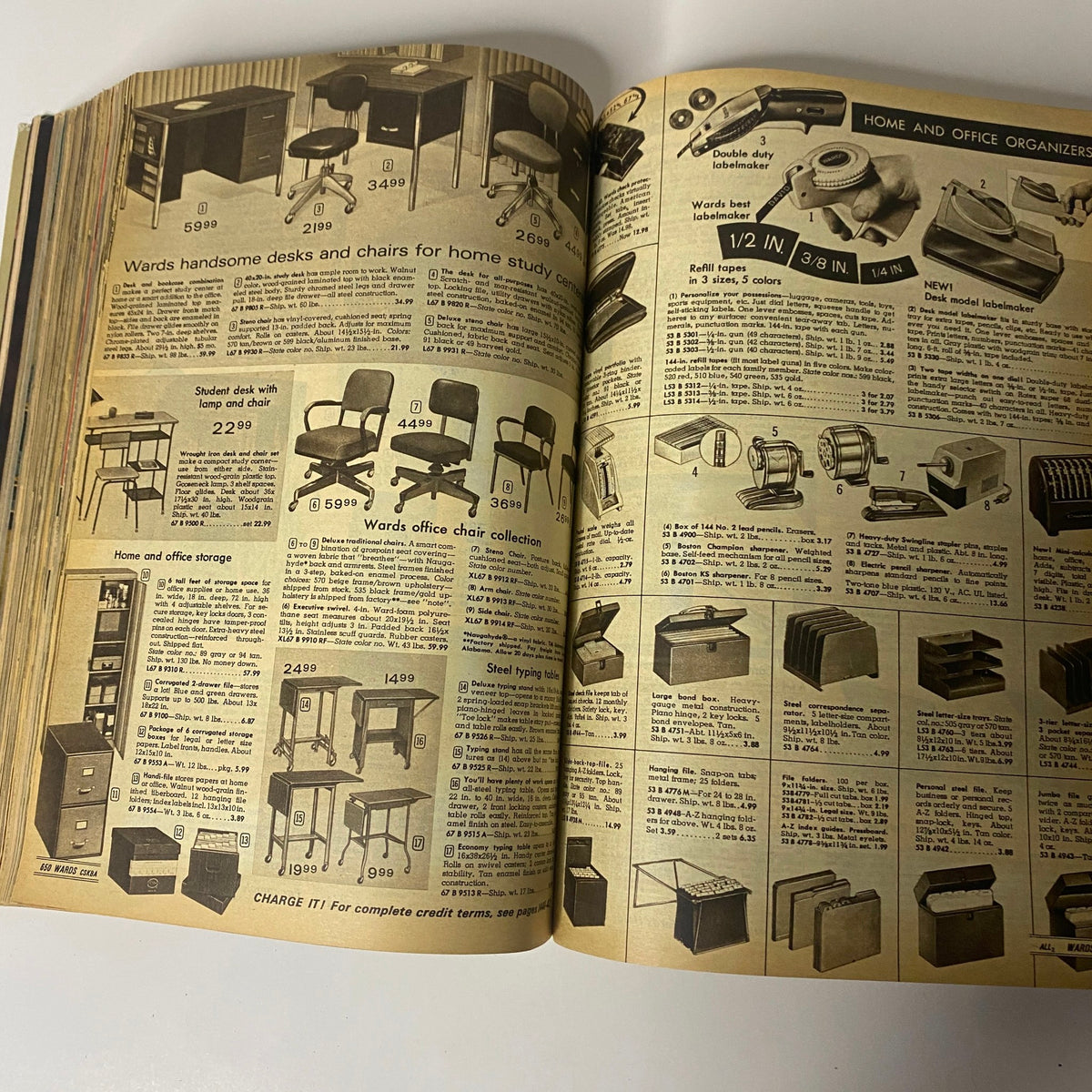 1970 Montgomery Ward Fall and Winter Catalog showcasing home office furniture including desks and chairs with prices.