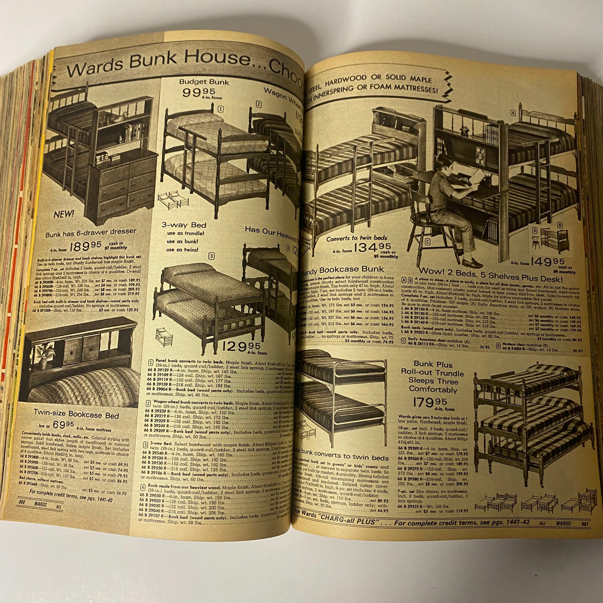 1970 Montgomery Ward Fall and Winter Catalog displaying various bunk beds and bedroom furniture options.