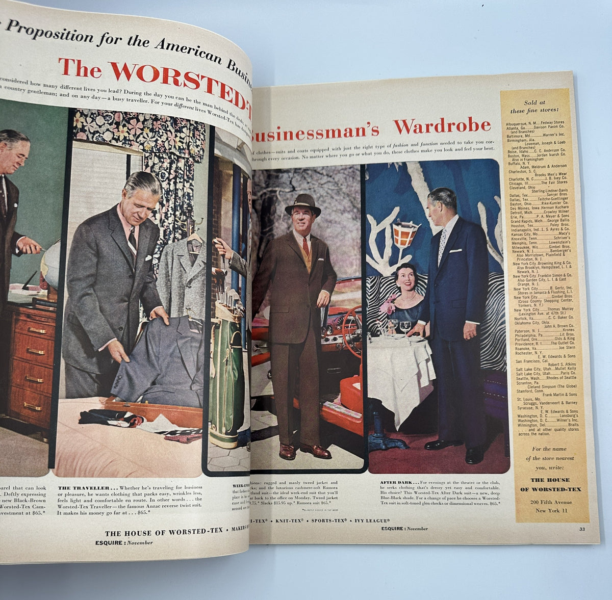 Esquire Magazine November 1955 Pumpkin Model Cover featuring a stylish businessman illustration showcasing various formal wear options for men's fashion.