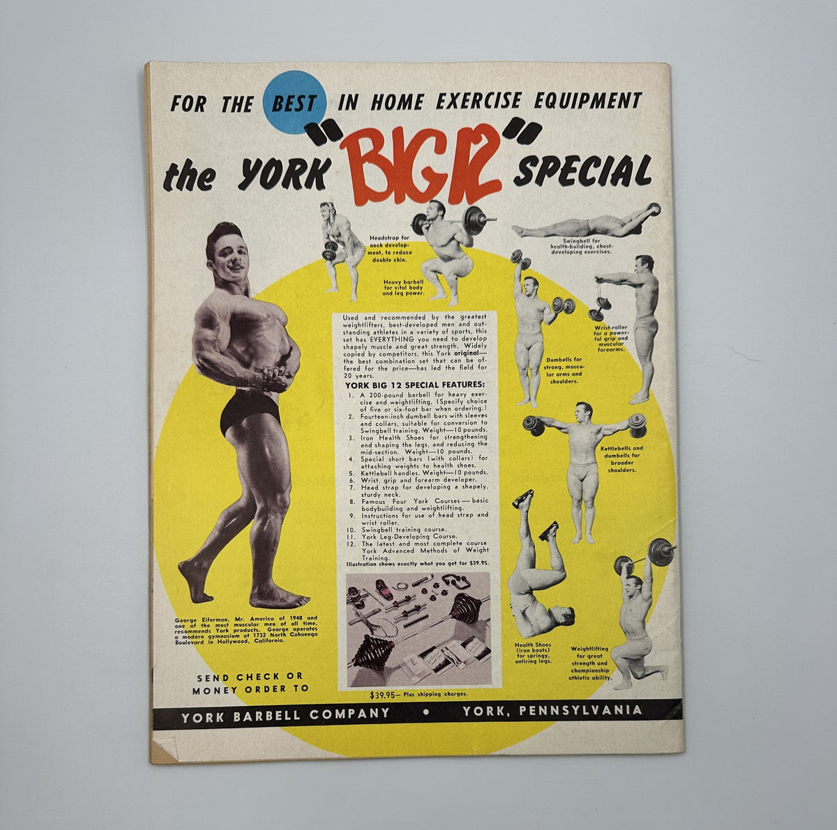 Cover of Strength and Health Magazine, October 1954 featuring Dave Sheppard on weightlifting, showcasing various exercise equipment and routines.