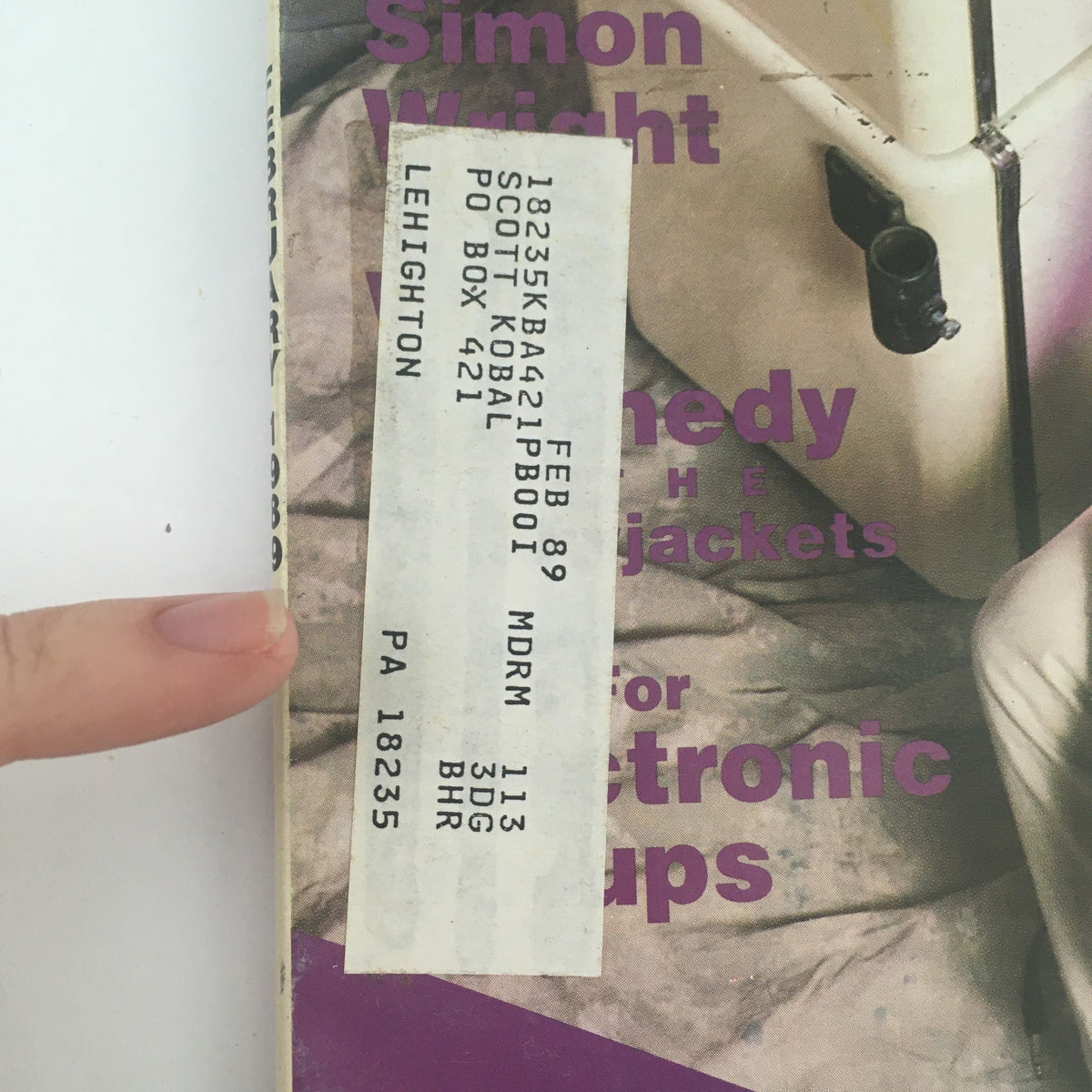 Side view of Modern Drummer Magazine February 1989, highlighting the address label and details, featuring Simon Wright, perfect for vintage magazine collectors.