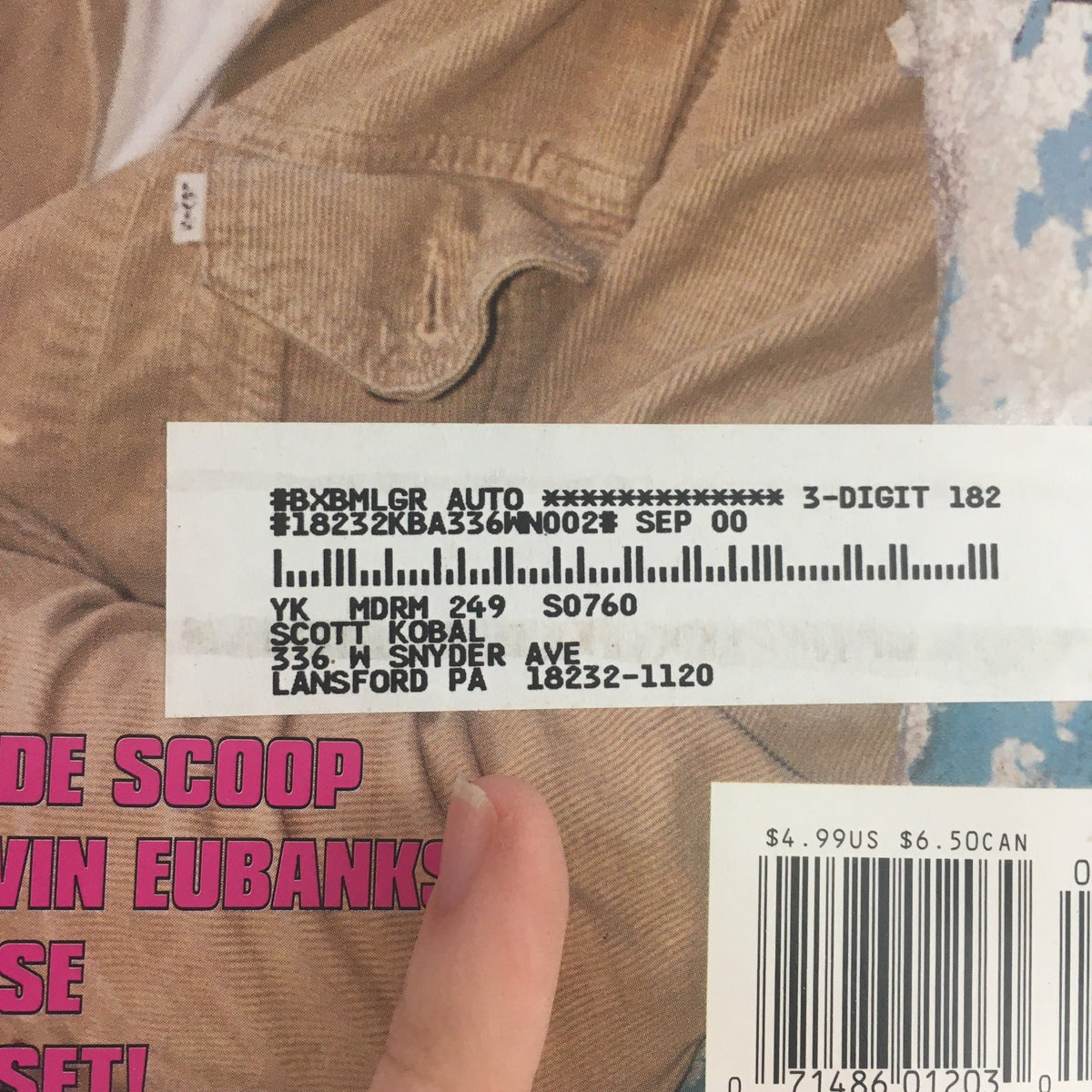 Back cover of Modern Drummer Magazine April 2000 displaying an address label, showcasing its vintage characteristics.